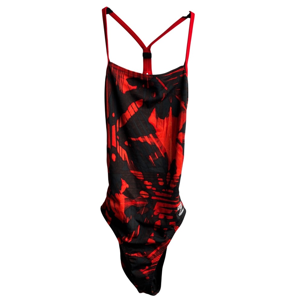 Speedo Endurance+ One Piece Swimsuit Red Black Graphic Womens 6/32 Competition